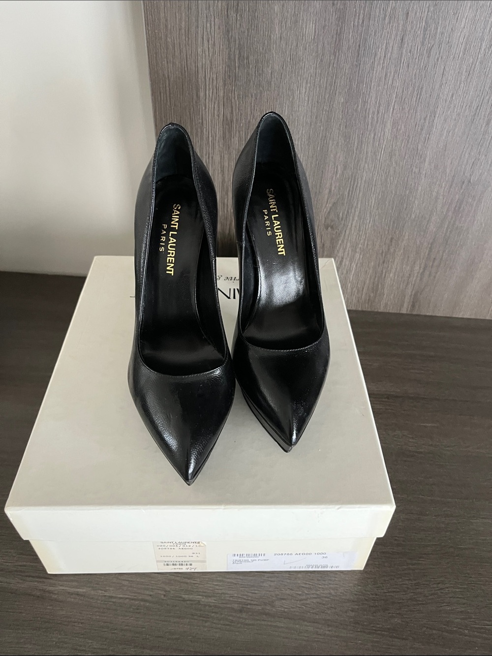 Saint Laurent Black Patent Leather Pointed Toe Pumps